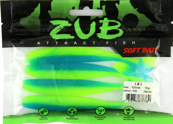 Виброхвост ZUB Izi 125мм цвет 20 желто-синий 4шт/уп