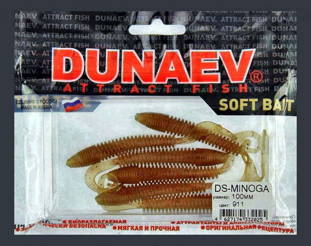 Приманка DS-MINOGA 100мм 4шт/уп, цвет (911) м.масло красное, блестки красные