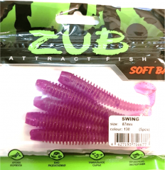 Виброхвост ZUB Swing 87мм цвет 130 маджента с блестками 5шт/уп