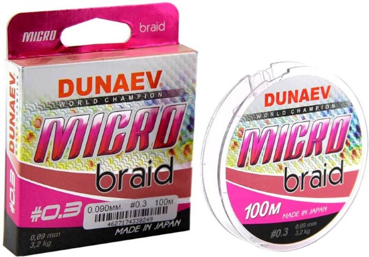Плетёный шнур DUNAEV Micro PEx4 100м #0.3/0.090мм 3.20кг PinkColor